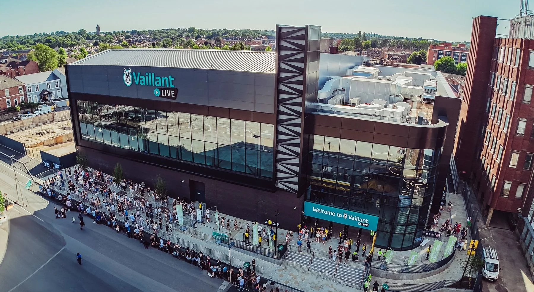 Aerial view of the exterior of Vaillant Live in Derby
